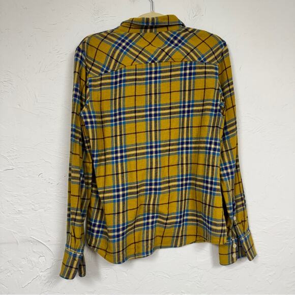 J Crew Yellow Blue Plaid Button Down Shirt Womens 6 Boy Fit Casual Flannel Fall - Picture 4 of 10
